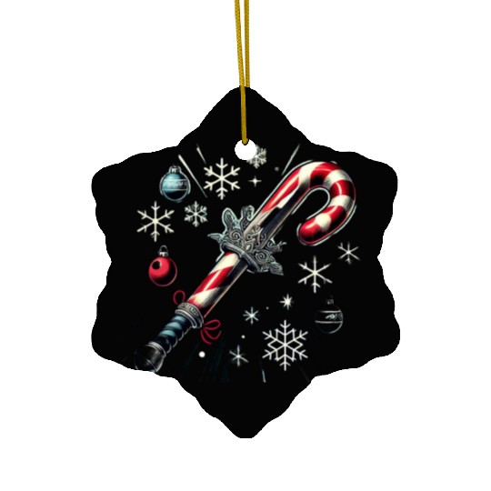 Candy Cane Swordfight: Christmas Battle & Cheer Ceramic Ornaments