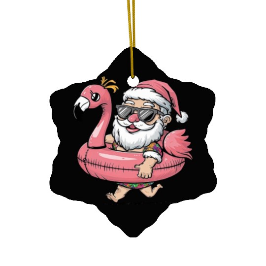 Summer Santa Claus with Flamingo Float Ceramic Ornaments