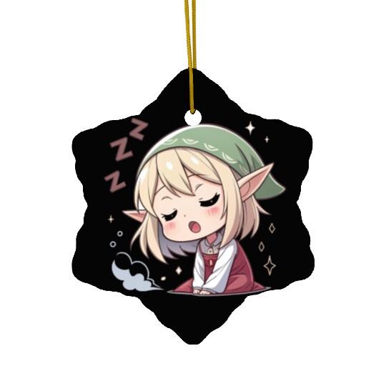 Sleepy Sprite: Cute Elf Napping So Lovingly Ceramic Ornaments