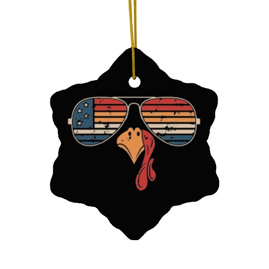 Retro USA Turkey Sunglasses Patriotic Thanksgiving Ceramic Ornaments