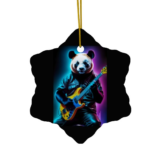 Panda playing guitar neon art Ceramic Ornaments