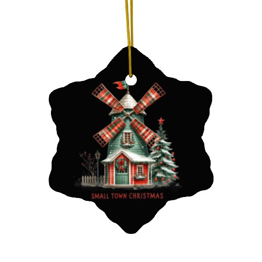 Small Town Christmas Plaid Windmill Ceramic Ornaments