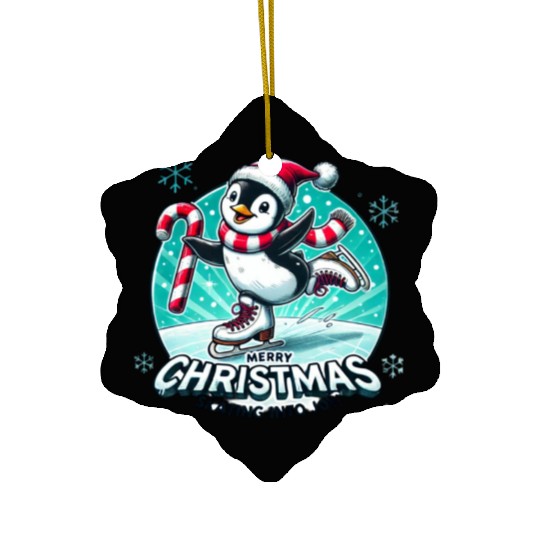 Penguin Ice Skating Christmas Fun Ceramic Ornaments