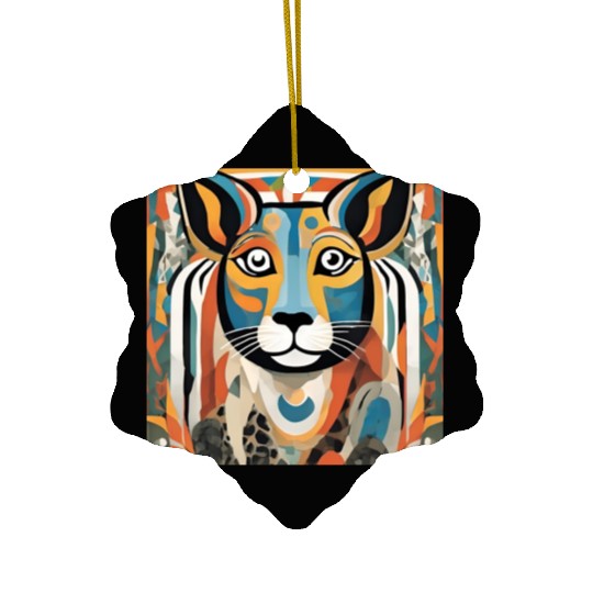 Vibrant Geometric Tiger Artwork Ceramic Ornaments