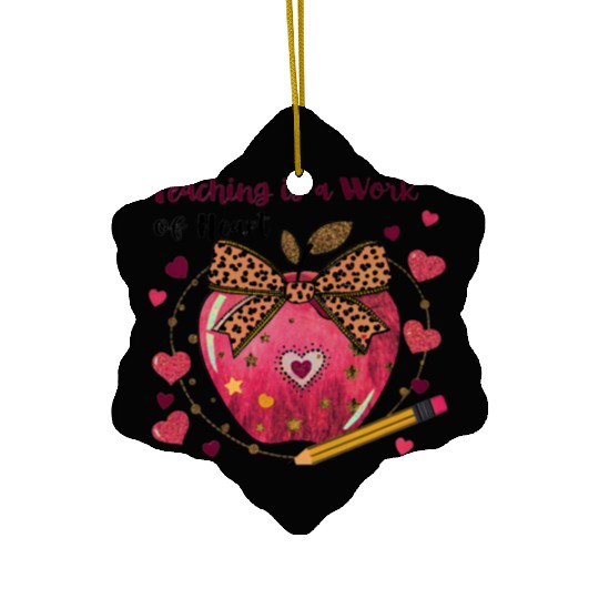 Teacher Coquette Bow Valentine Apple Ceramic Ornaments