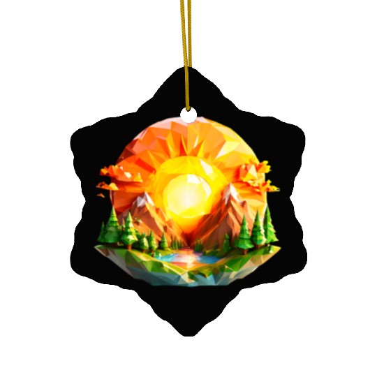 Vibrant Geometric Sunrise Landscape – Nature-Inspi Ceramic Ornaments