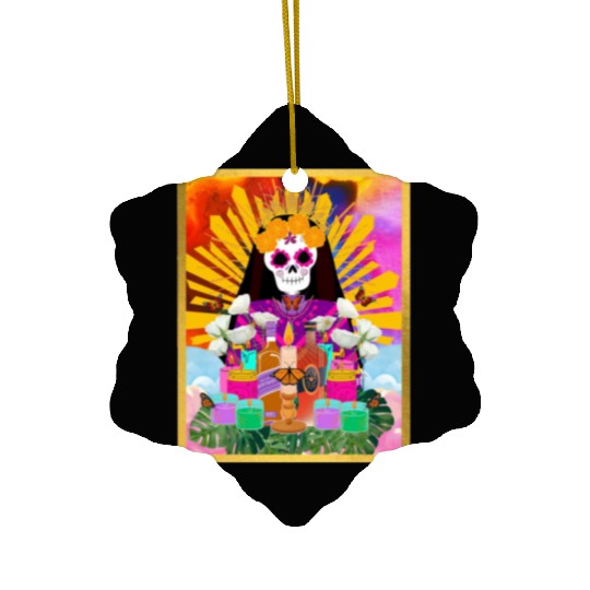 Rainbow Butterfly Santa Muerte Ceramic Ornaments