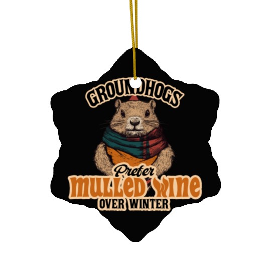 Groundhogs Prefer Mulled Wine Over Winter Design Ceramic Ornaments