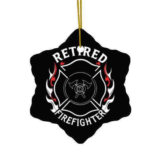Retired Firefighter Maltese Cross Flame Design Ceramic Ornaments