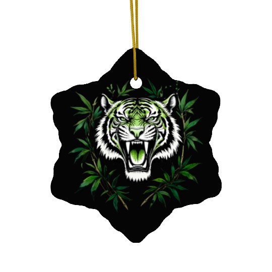 Fierce Green Tiger with Bamboo Branches Ceramic Ornaments
