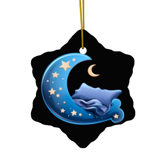 Cartoon Sleep Icon Moon and Bed for Sleep Ceramic Ornaments