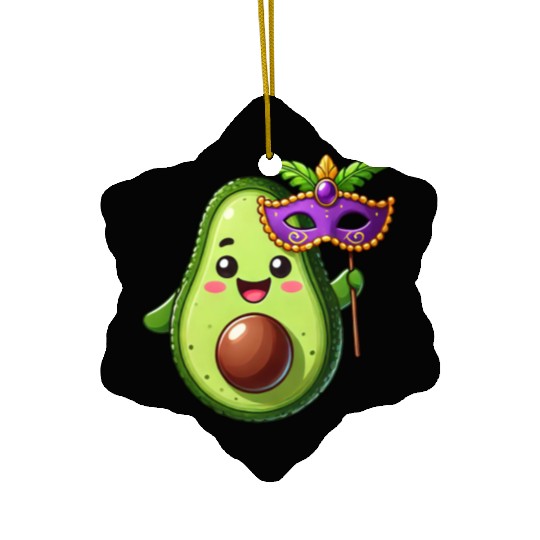 Mardi Gras Avocado Vegan Veggie Cartoon Ceramic Ornaments