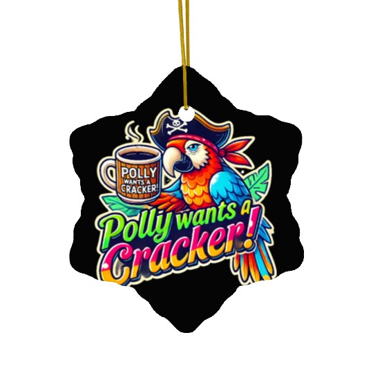 pirate parrot holding a coffee cup design Ceramic Ornaments