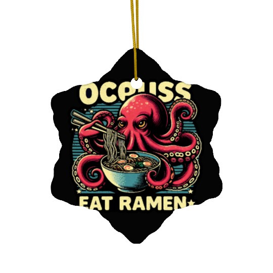 giant monster octopus eat ramen lover noodle bowl Ceramic Ornaments