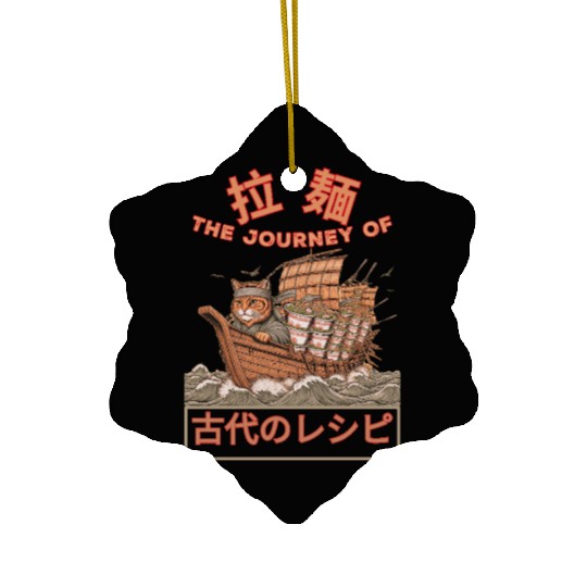 Samurai Cat with ramen Ceramic Ornaments