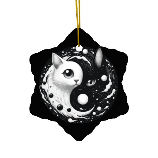 Ying and Yang Cats Asian Meditation Gift Idea Ceramic Ornaments