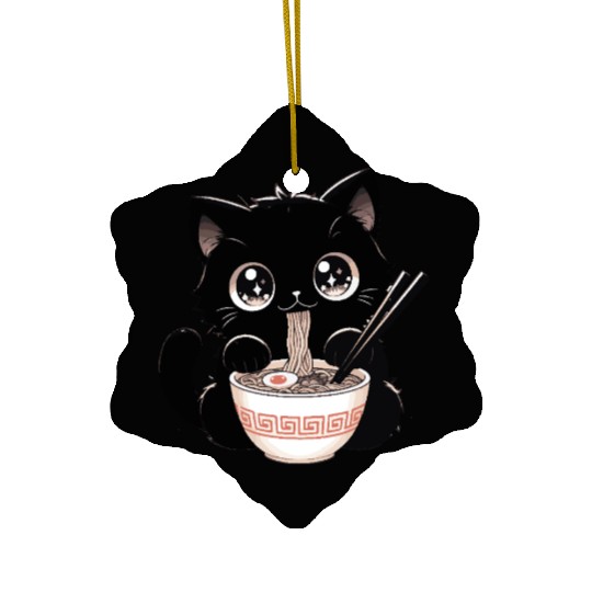 Cute Kawaii Cat eating Ramen Asian Food Gift Ceramic Ornaments