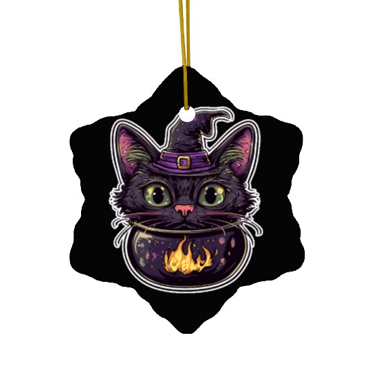 Cat Boiler Cat Witch Halloween Ceramic Ornaments