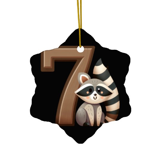 Playful Raccoon Kids Number Design Ceramic Ornaments