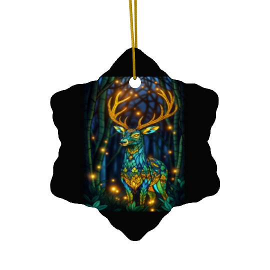 Luminous Deer in Twilight Grove Ceramic Ornaments