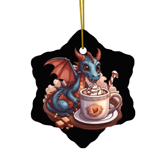 Cozy Dragon and Hot Chocolate Delight Ceramic Ornaments