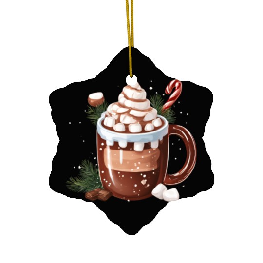 Festive Hot Chocolate with Marshmallows Ceramic Ornaments