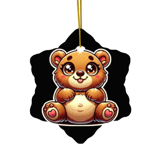 Adorable Chubby Bear Smiling Cute Cartoon Design Ceramic Ornaments