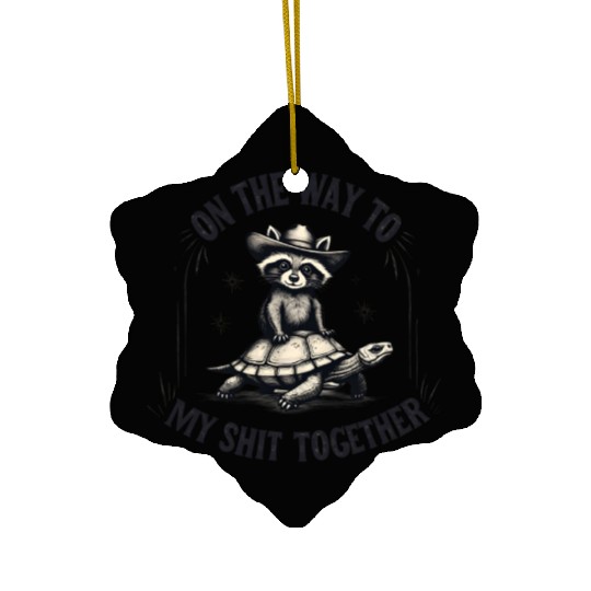 On the Way to Get It Together Raccoon Cowboy Vibes Ceramic Ornaments