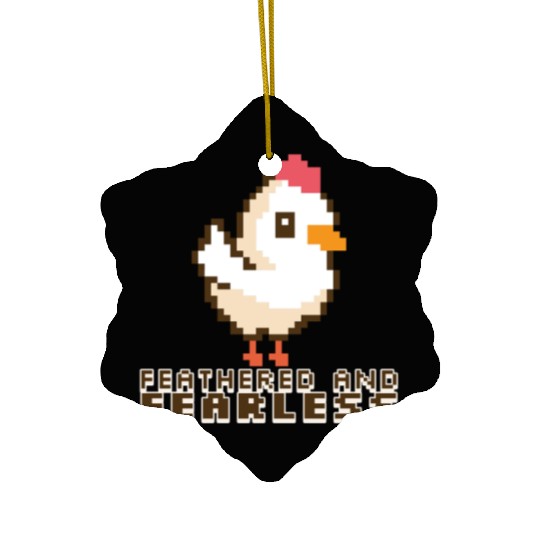 Feathered and Fearless: Bold 8-Bit Chicken Ceramic Ornaments
