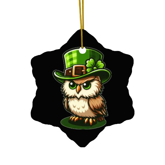 Cute St. Patrick's Day Owl with Top Hat Ceramic Ornaments
