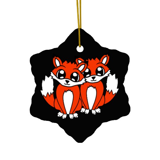 2 Foxes Friends Red Fox Two Wild Animals Team Crew Ceramic Ornaments