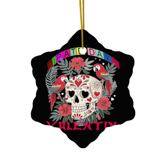 Skull Heart Valentines Day Pirate Flag for Women Ceramic Ornaments