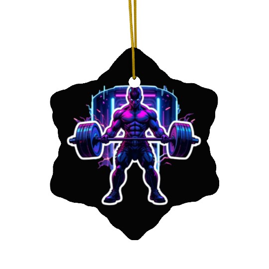 Cyberpunk Gym Warrior – Neon Powerlifting Ceramic Ornaments