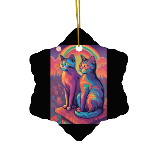 Cat painting red black cat Ceramic Ornaments