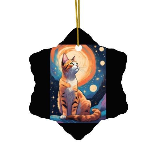 Cat painting red black cat Ceramic Ornaments