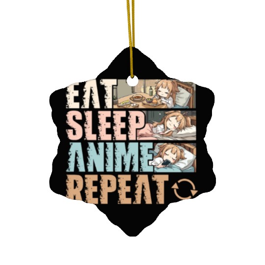 Eat Sleep Anime Repeat Funny Otaku Ceramic Ornaments
