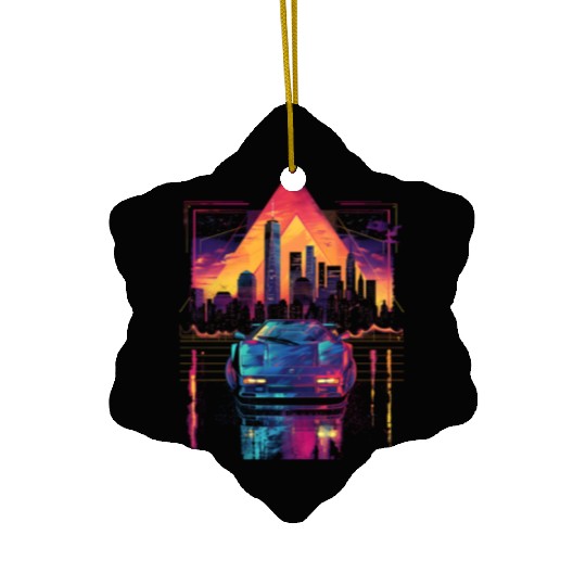 80s 90s Car City Synthwave Vaporwave Retro Ceramic Ornaments