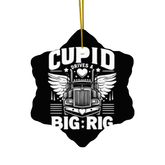 Cupid Drives a Big Rig Ceramic Ornaments
