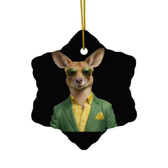 Green and Gold Kangaroo 7 Ceramic Ornaments