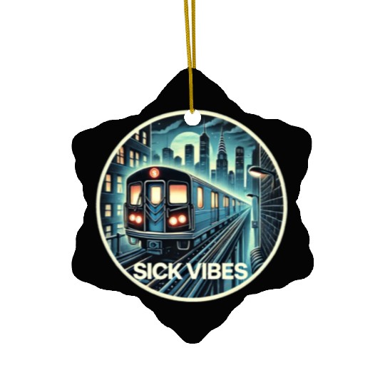 Retro Futuristic Subway Train - Neon Cyberpunk Cit Ceramic Ornaments