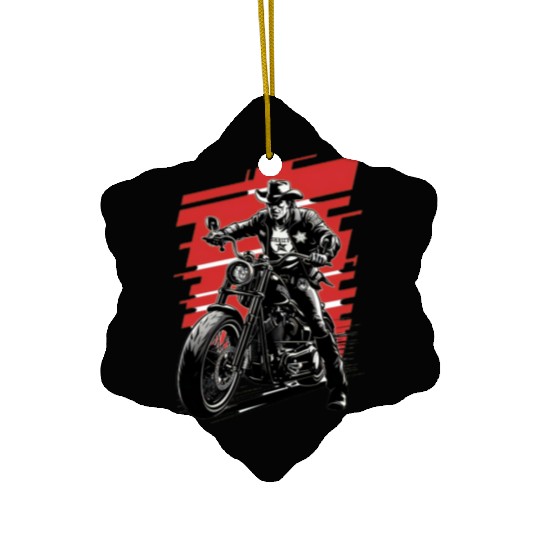 Sheriff Riding Motorcycle Illustration Ceramic Ornaments