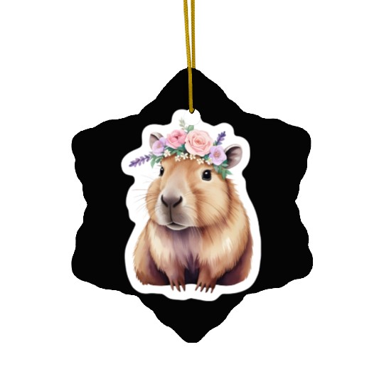 Capybara with Flowers Ceramic Ornaments