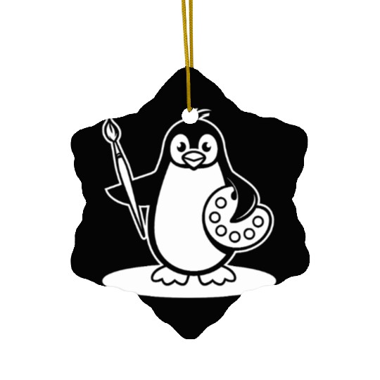 Creative Penguin Artist Holding Brush Ceramic Ornaments