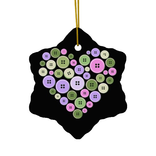 Pastel Pink Green Purple Button Heart Ceramic Ornaments
