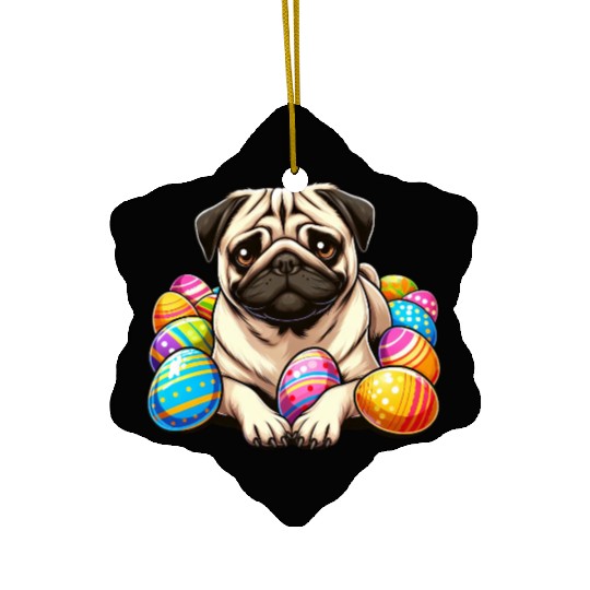 Cute Pug Easter Egg Cartoon Relax Chill Ceramic Ornaments