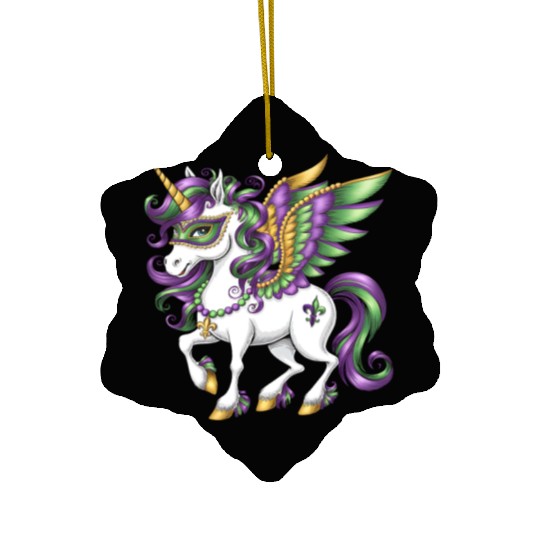 Happy Mardi Gras Unicorn Mask New Orleans Girls Ceramic Ornaments