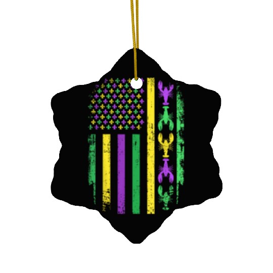 Mardi Gras US American flag with crawfish New Ceramic Ornaments