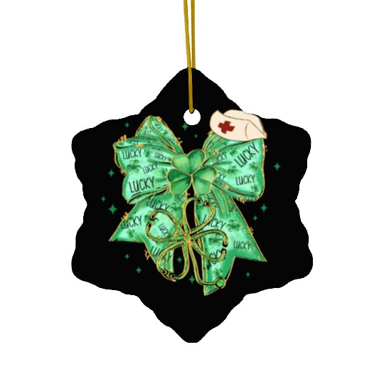 Coquette Patricks Day Bow Nurse Shamrock Lucky Ceramic Ornaments