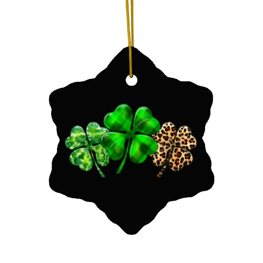 Plaid Shamrock Leopard Camouflage St Patricks Day Ceramic Ornaments