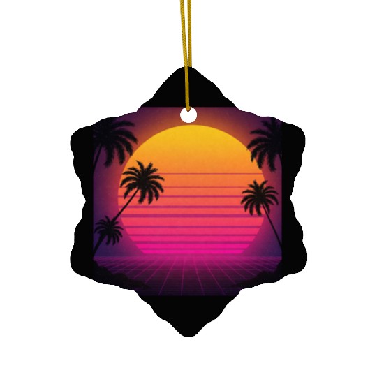 Retro Sunset with Palm Trees Ceramic Ornaments